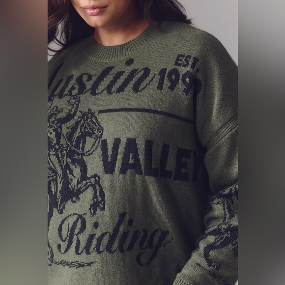 Anthropologie Maeve Oversized Graphic Crew-Neck Sweater Size 2X Western Horse - Picture 6 of 10